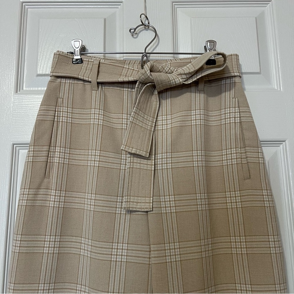 Aritzia Wilfred Beige White Plaid Jallade Tie Front Trousers Pants - Sz 8 - Picture 3 of 15